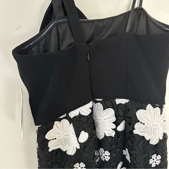 Aidan by Aidan Mattox black white floral lace mini dress one-shoulder bow NWT - Picture 8 of 10